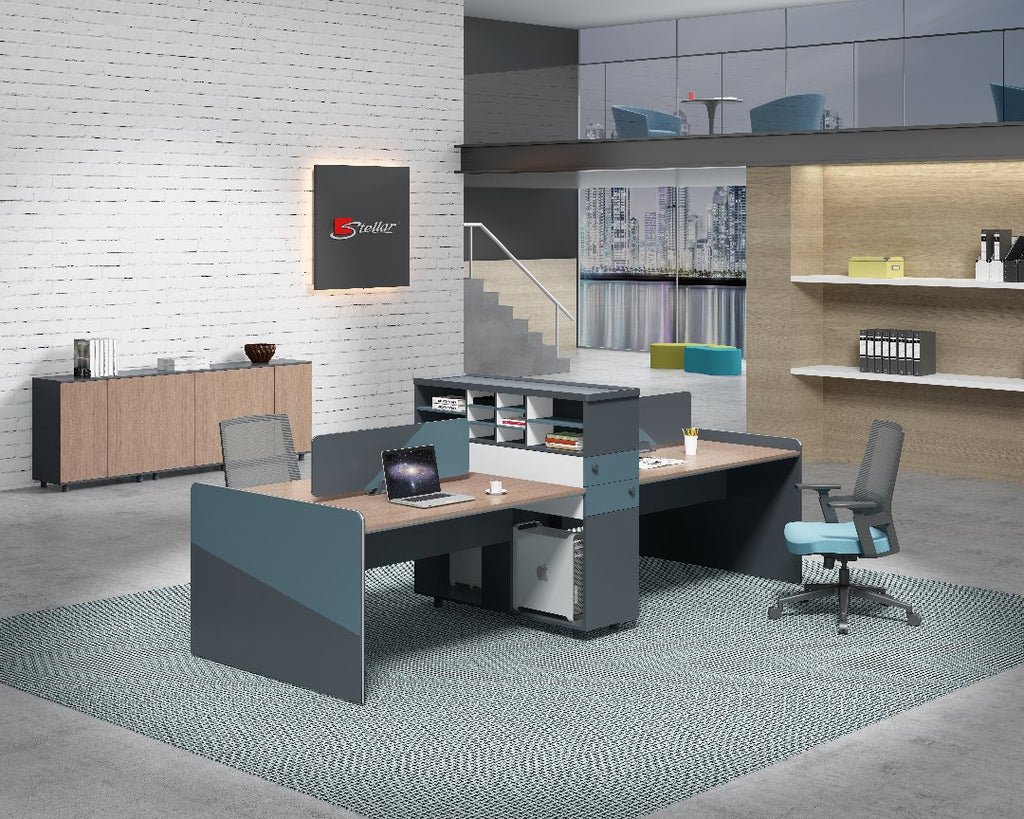 4-way workstation light oak team workspace, model OZ-2318  