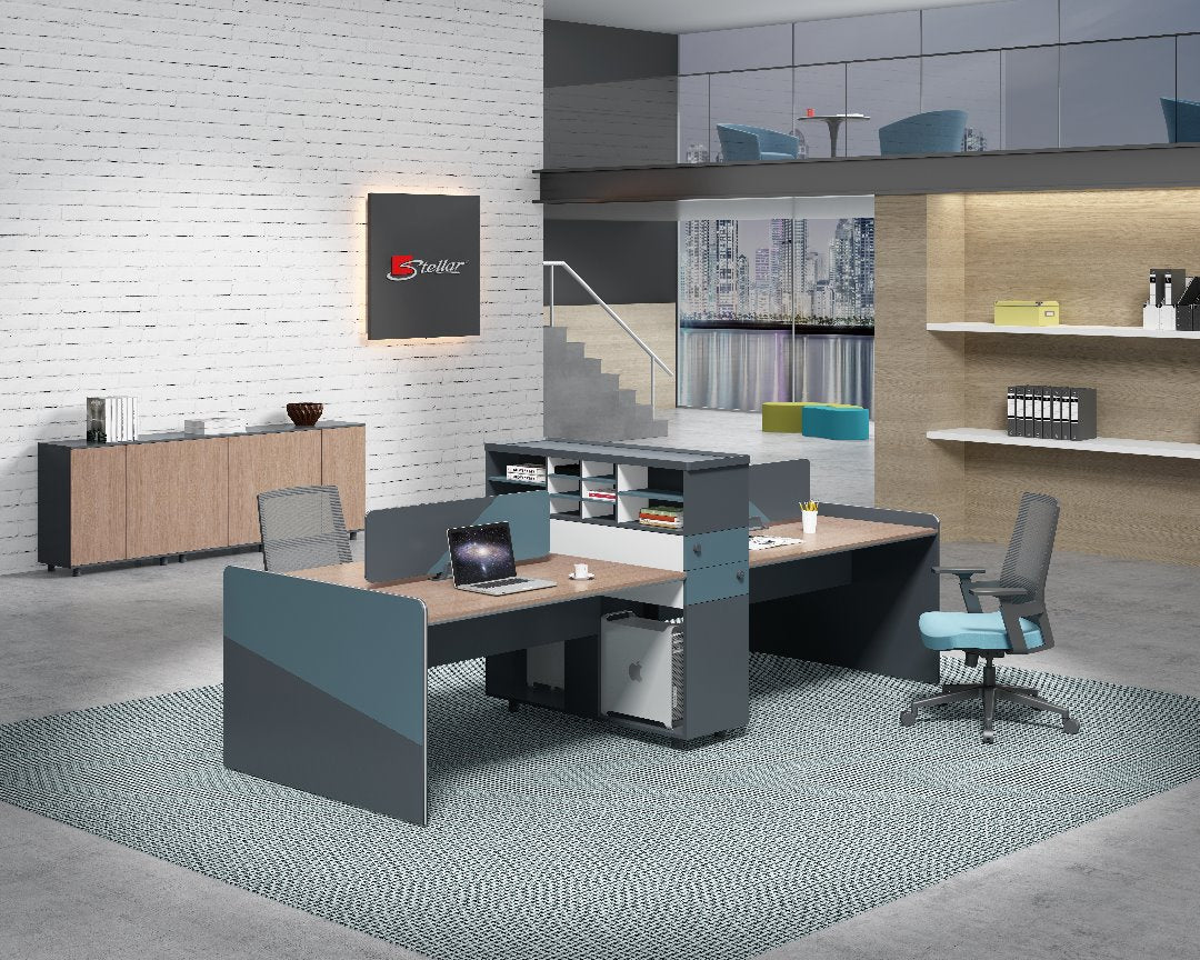 4-way workstation light oak team workspace, model OZ-2318  