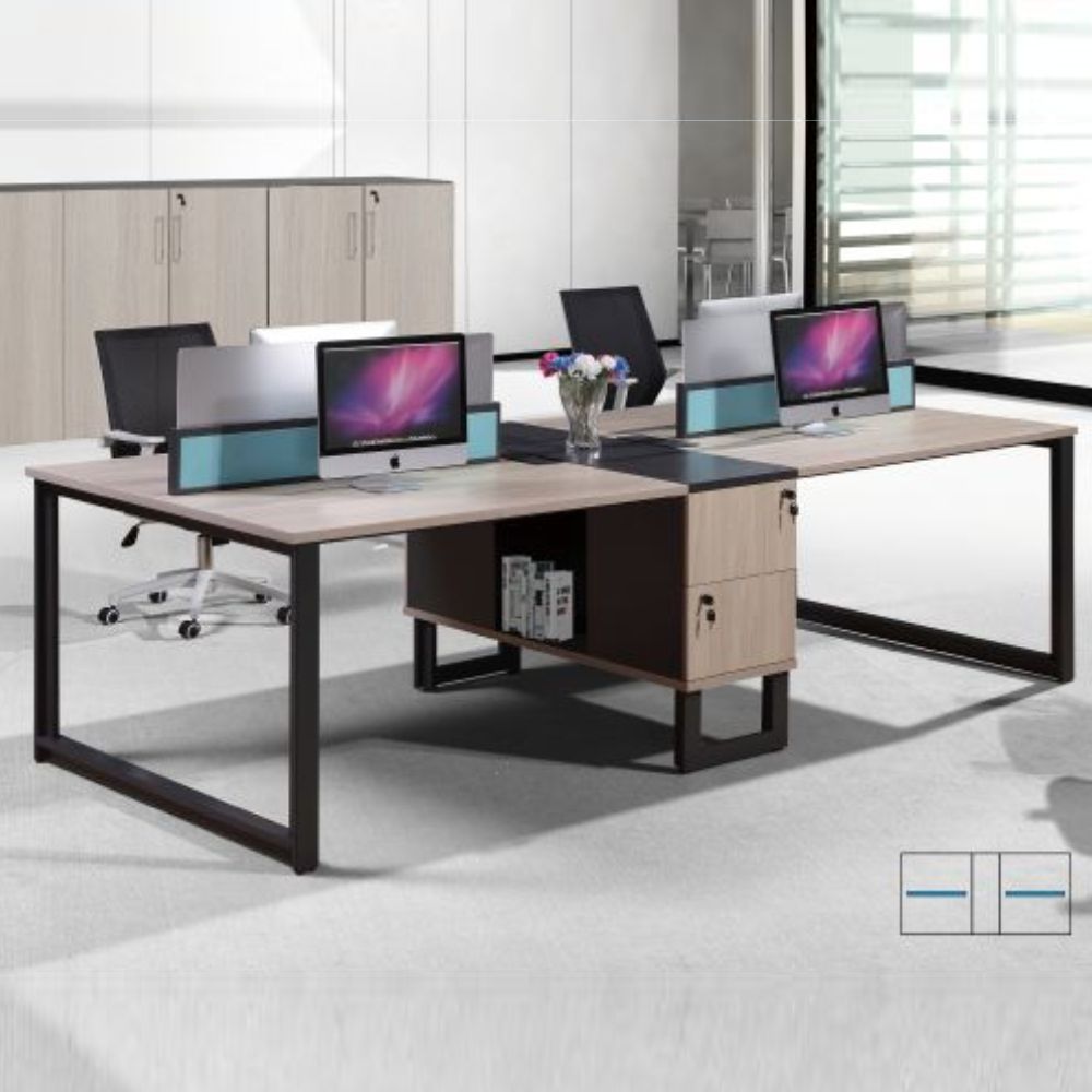4-way workstation beige and brown collaborative office desk, model OZ1740-28  