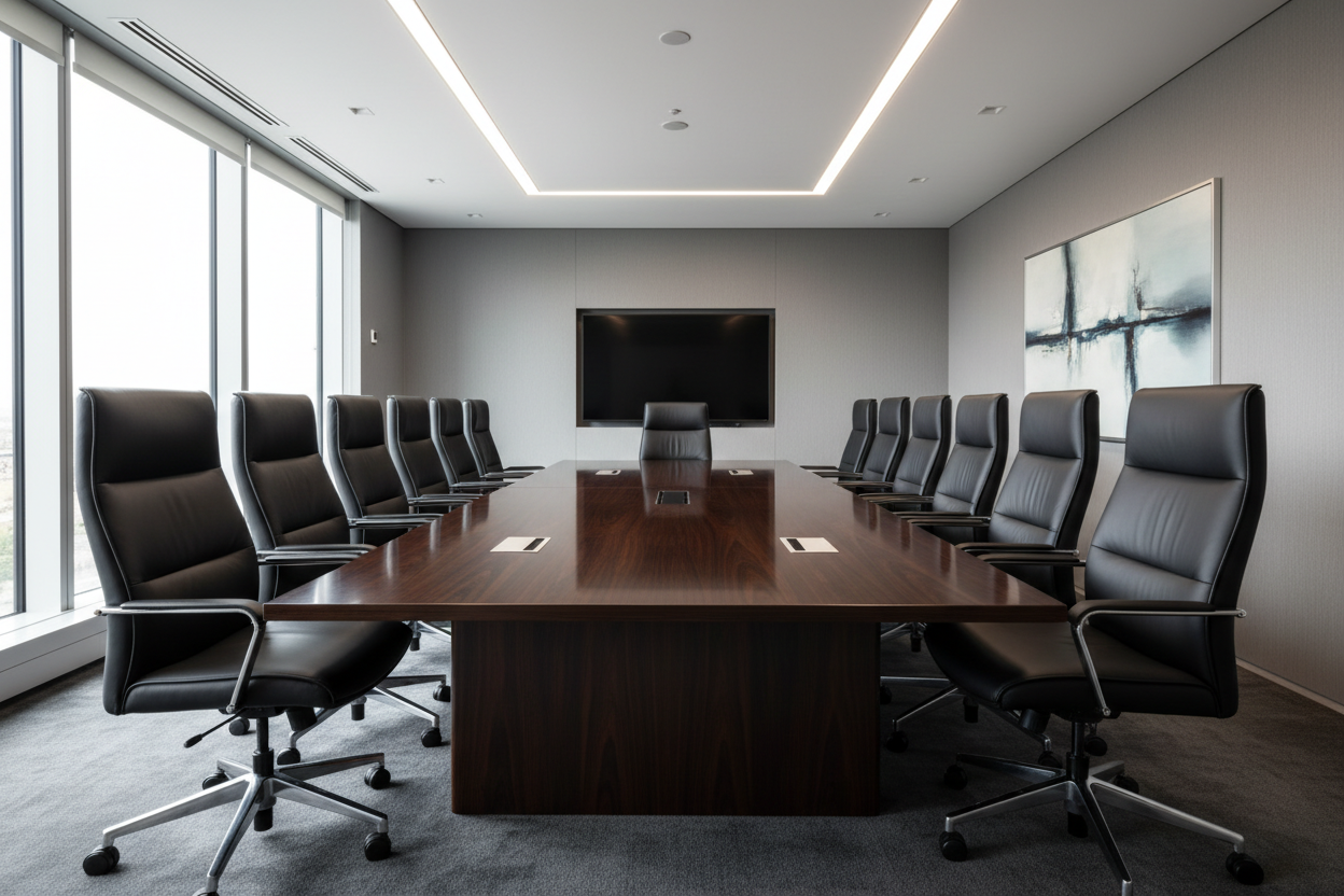 corporate boardroom setup, only furniture