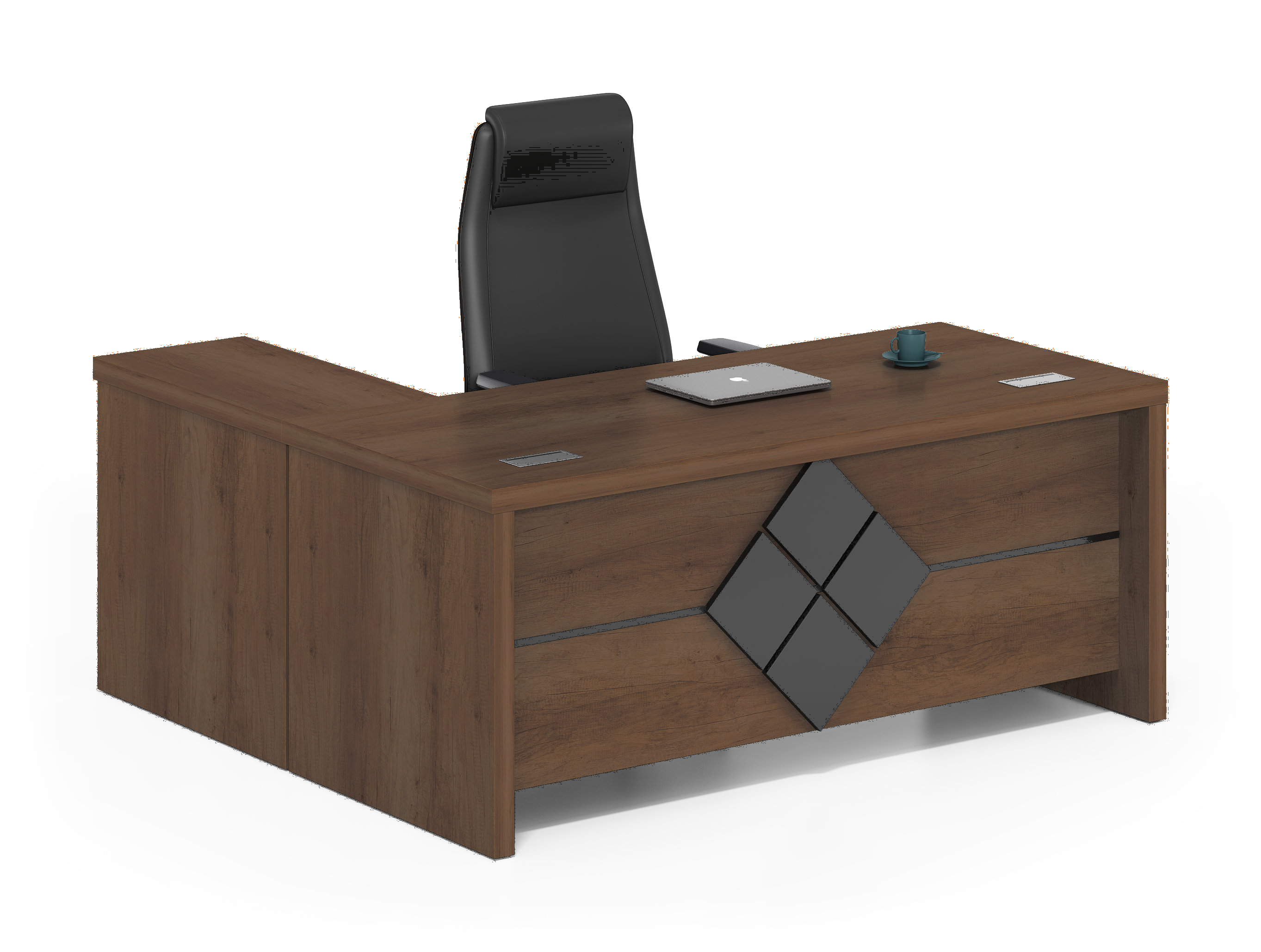 Dark oak office desk 180cm with black pattern contemporary design, model OZ2515  