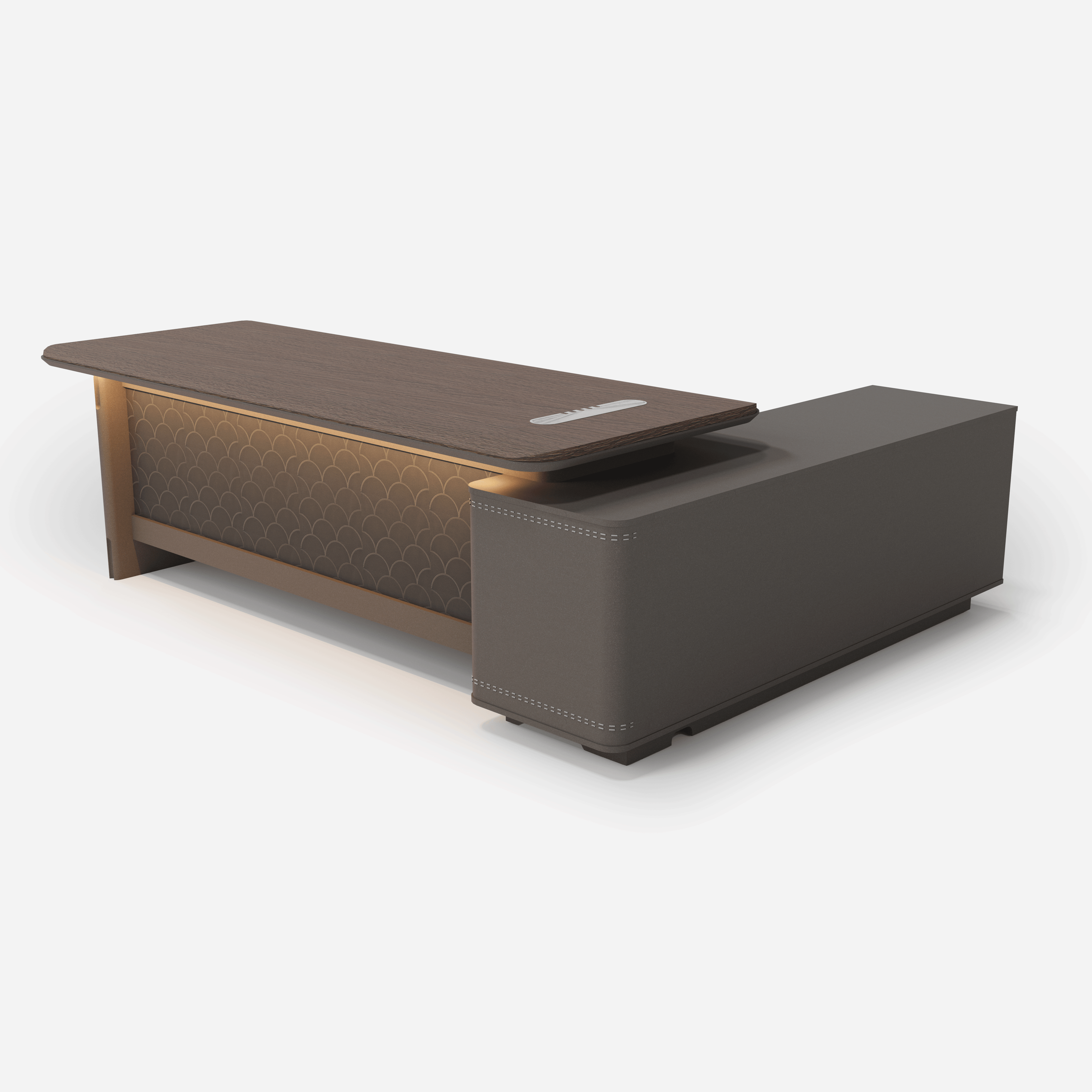 Dark oak office desk 182cm left corner workspace arrangement  