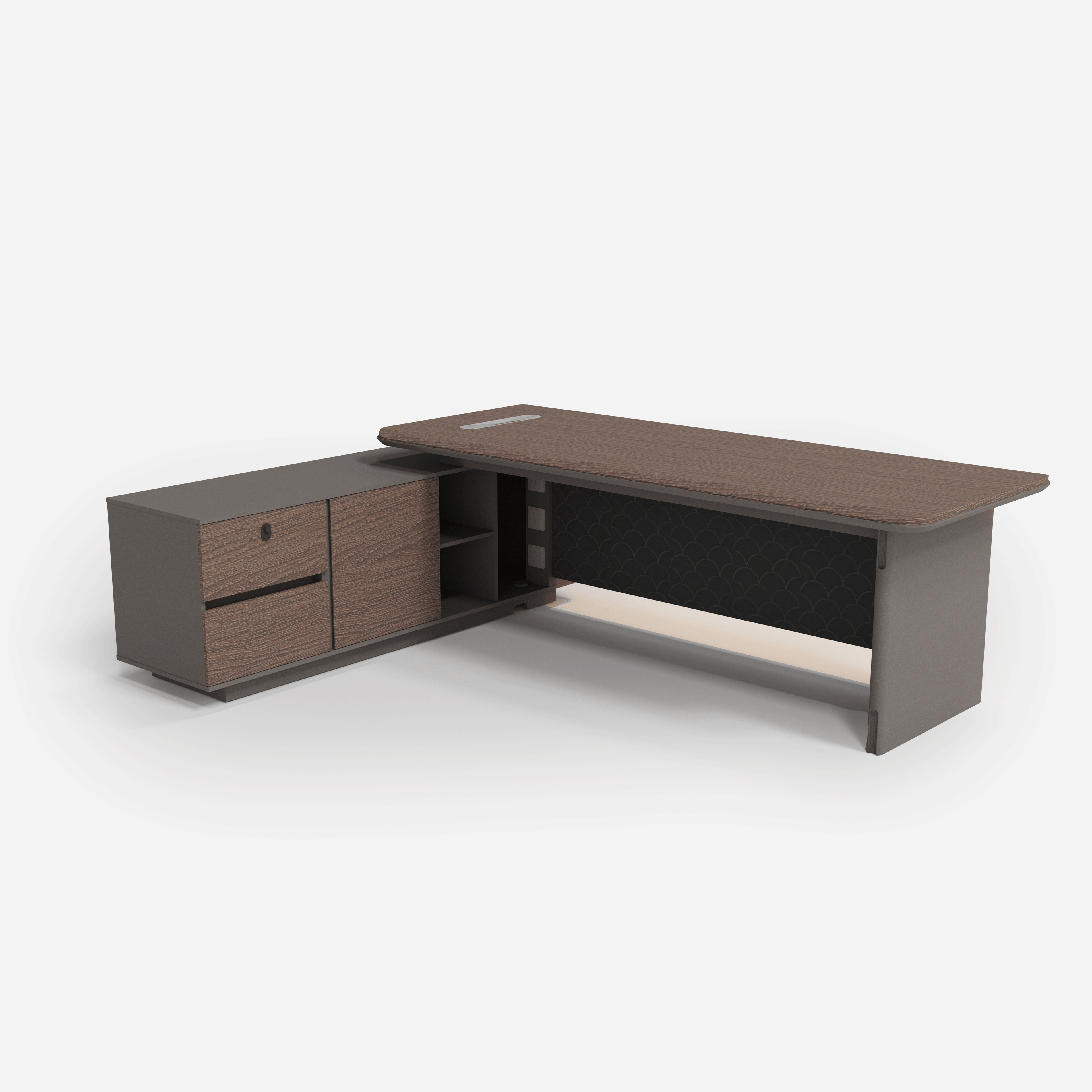 Dark oak office desk 182cm right corner ergonomic office setup  