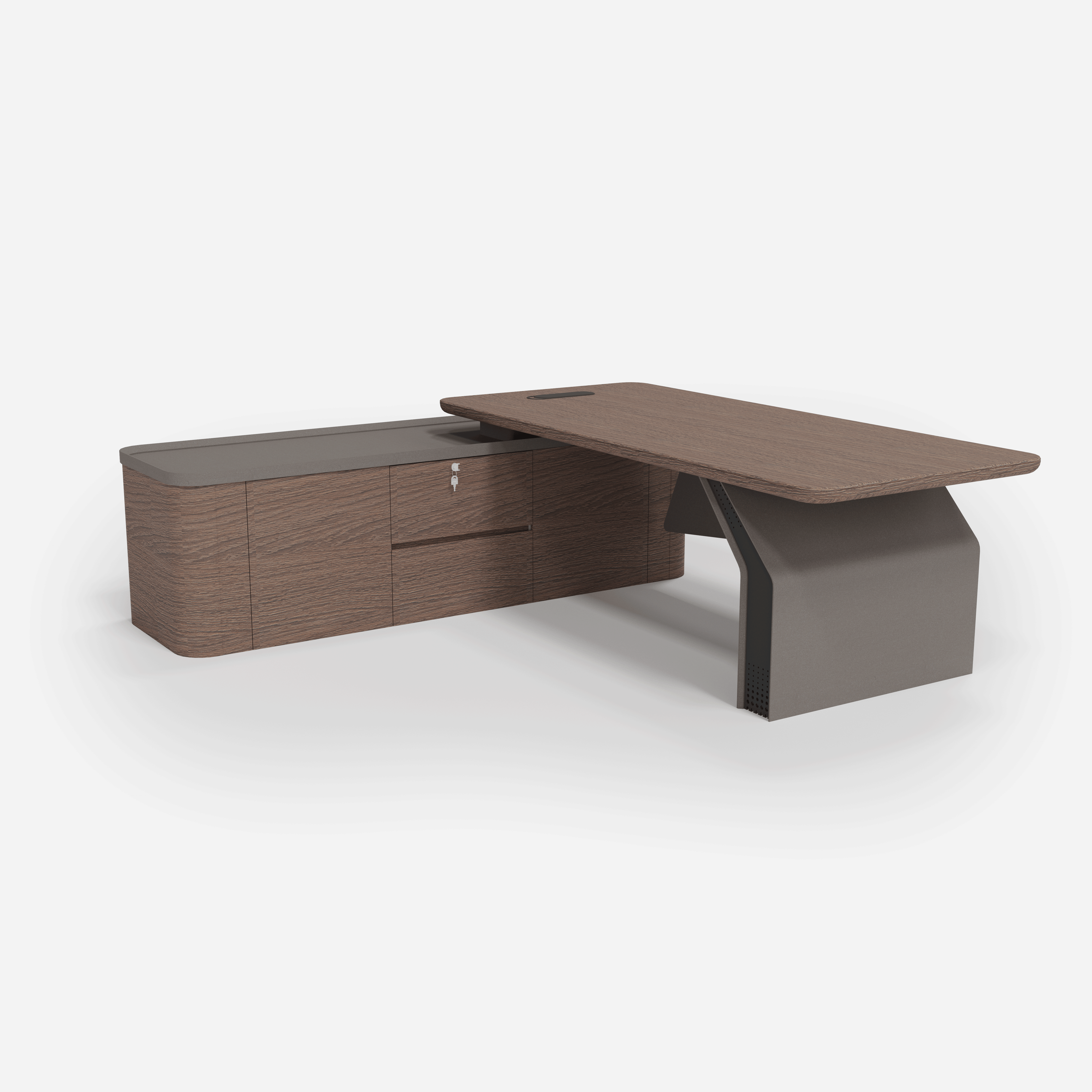 Dark oak office desk 200cm with drawers, left corner office furniture view  