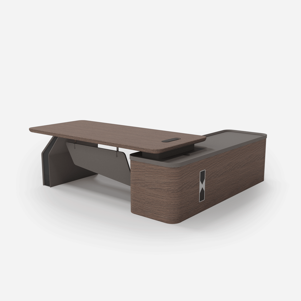 Dark oak office desk 200cm modern design, right corner office setup  