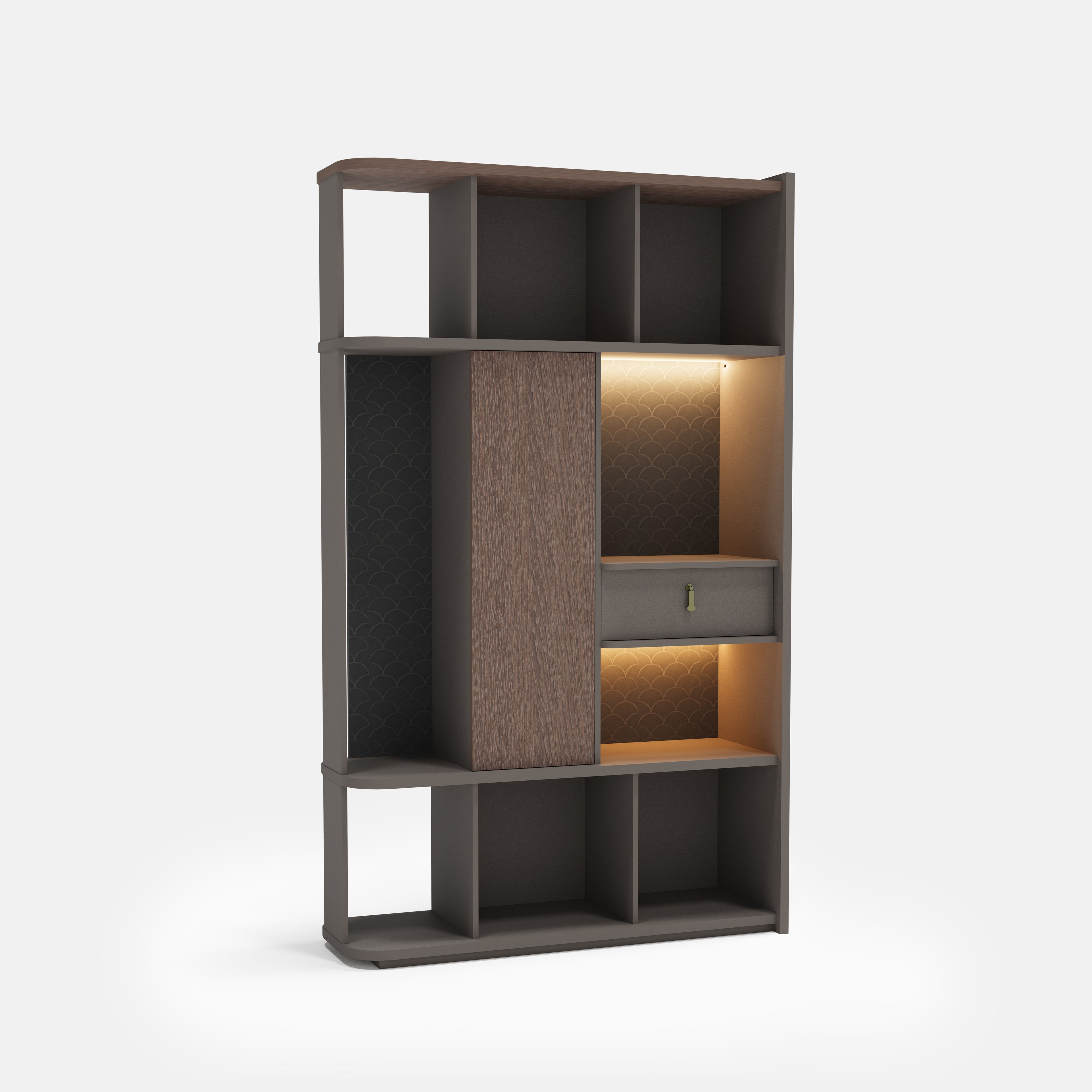 Dark oak office wall unit 122cm storage cabinet with shelves, model STL02  