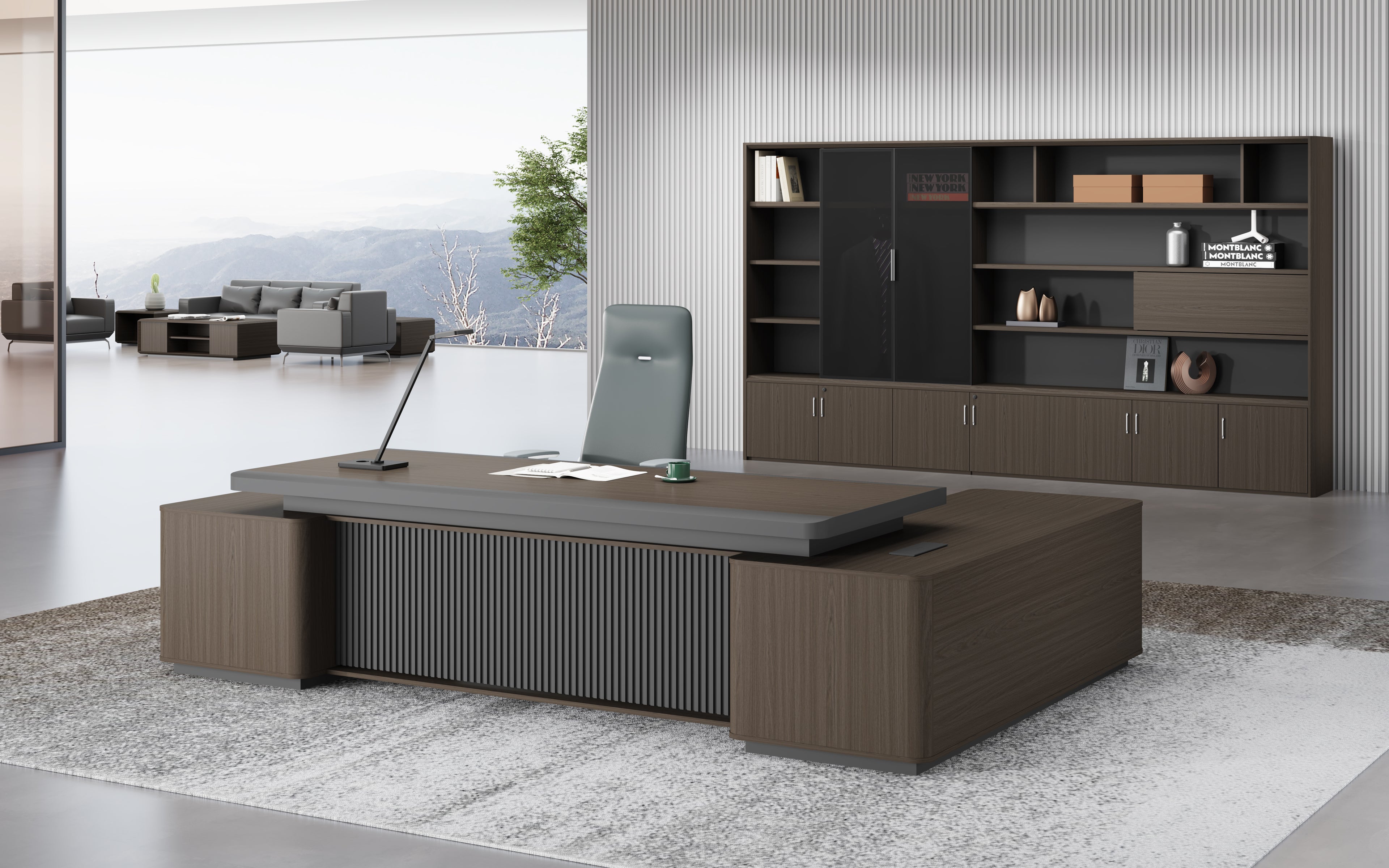 Executive office desk 180cm brown professional workspace, model OZ-3101  