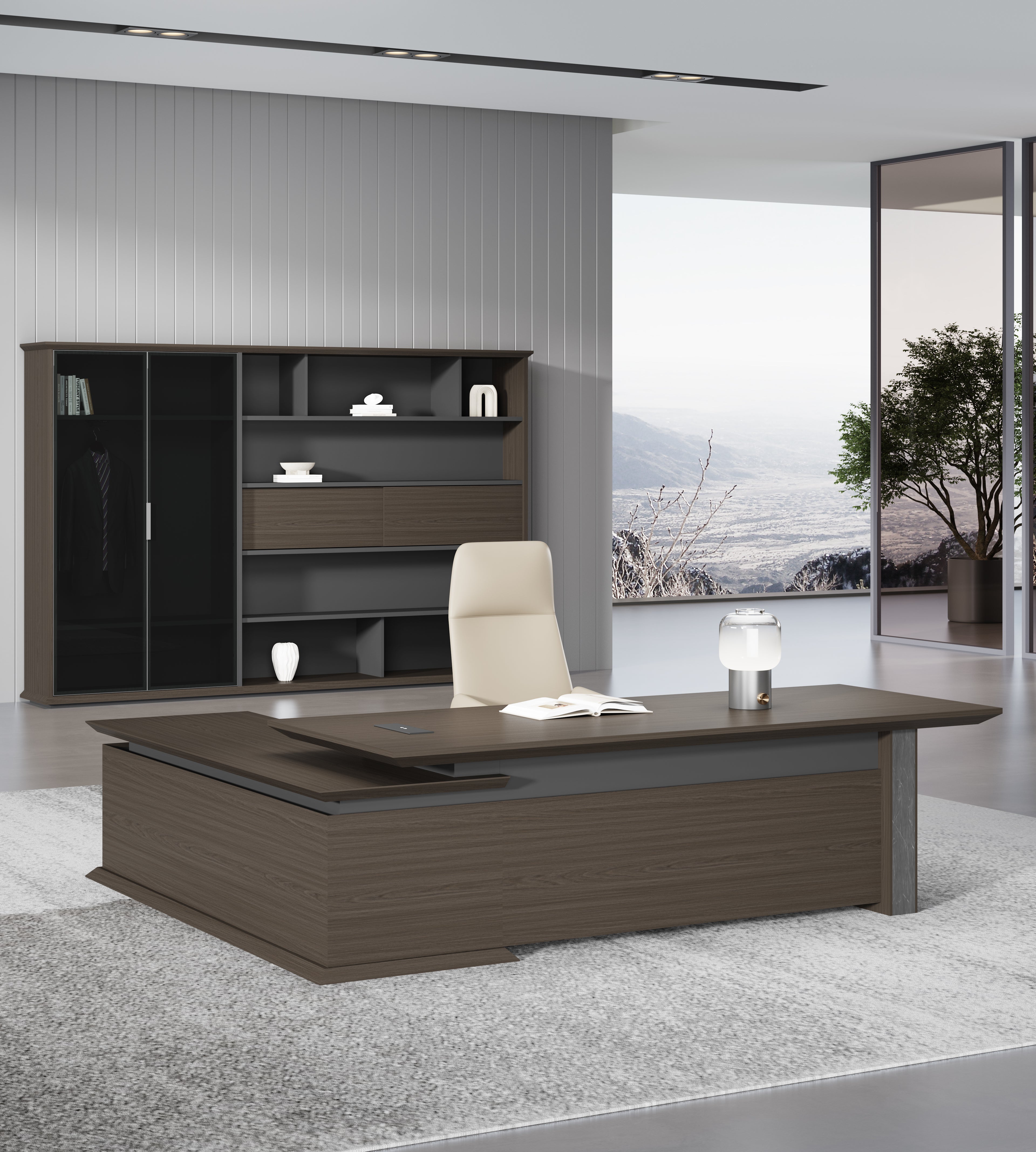Executive office desk 200cm dark brown premium furniture, model OZ-3107  
