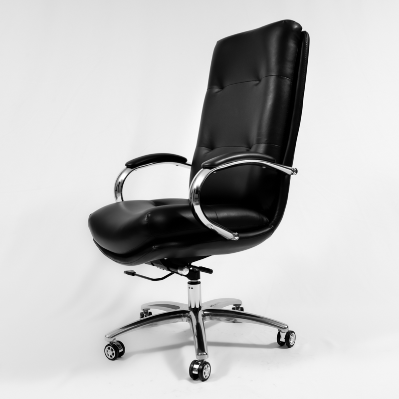 High-back office chair leather black side view premium seating, model SP967  