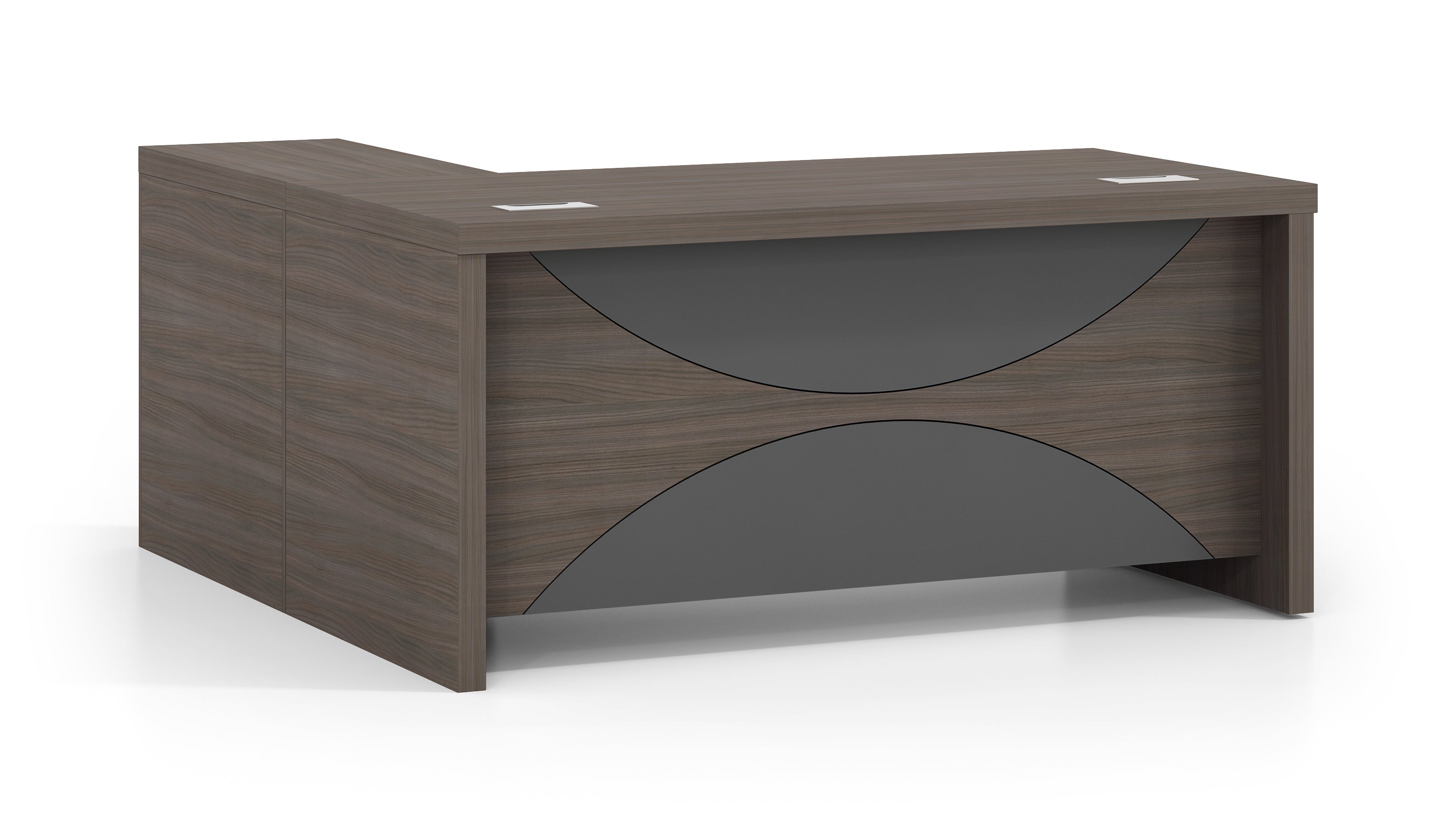 L-shaped office desk 160cm dark oak compact corner workspace, model OZ2912-18  