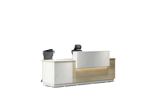 Light oak reception counter with white top and LED lighting, model OZ8304-18  
