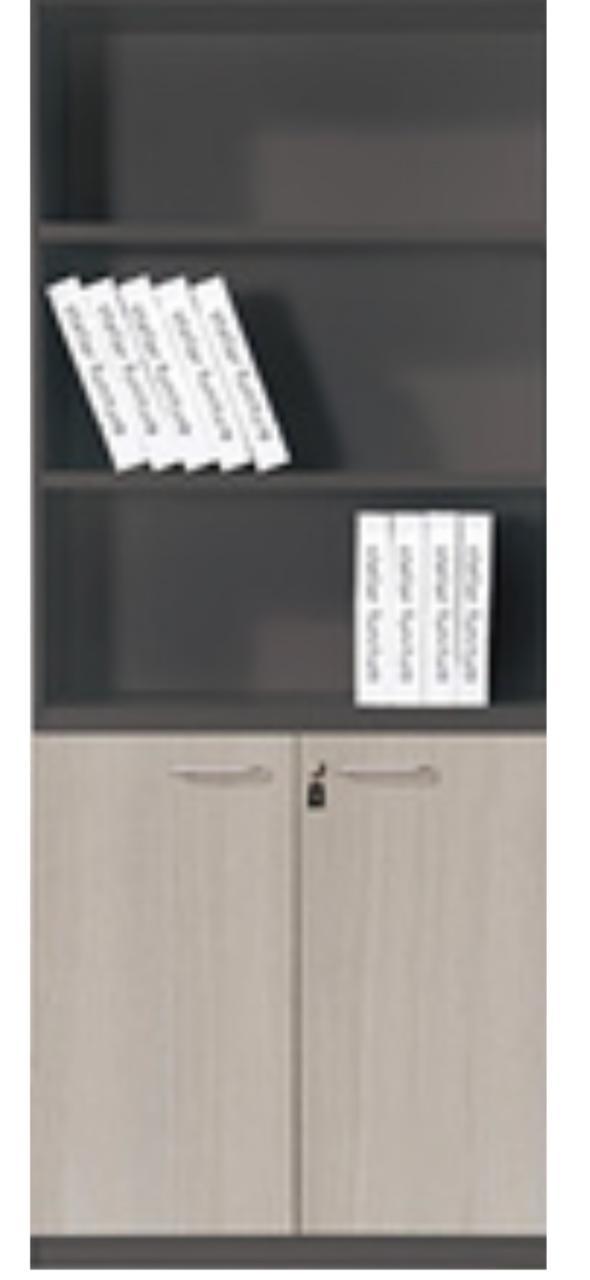 Melamine office wall unit with black shelf organization system, model OZ1764  