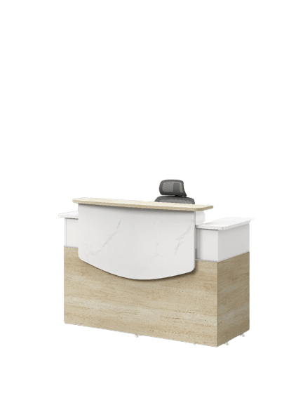 Melamine reception counter white with light oak front view, model OZ8309  