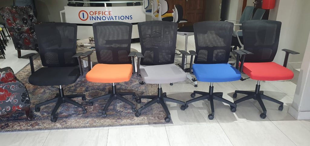 Mid-back office chair red and blue colorful workspace chair, model STL501B  