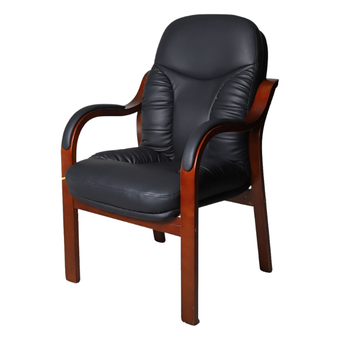 Mid-back office chair leather and wood black sophisticated design, model RF521D  