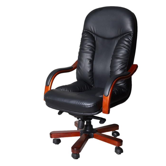 Mid-back office chair leather with wood trim black executive chair, model RF521A  