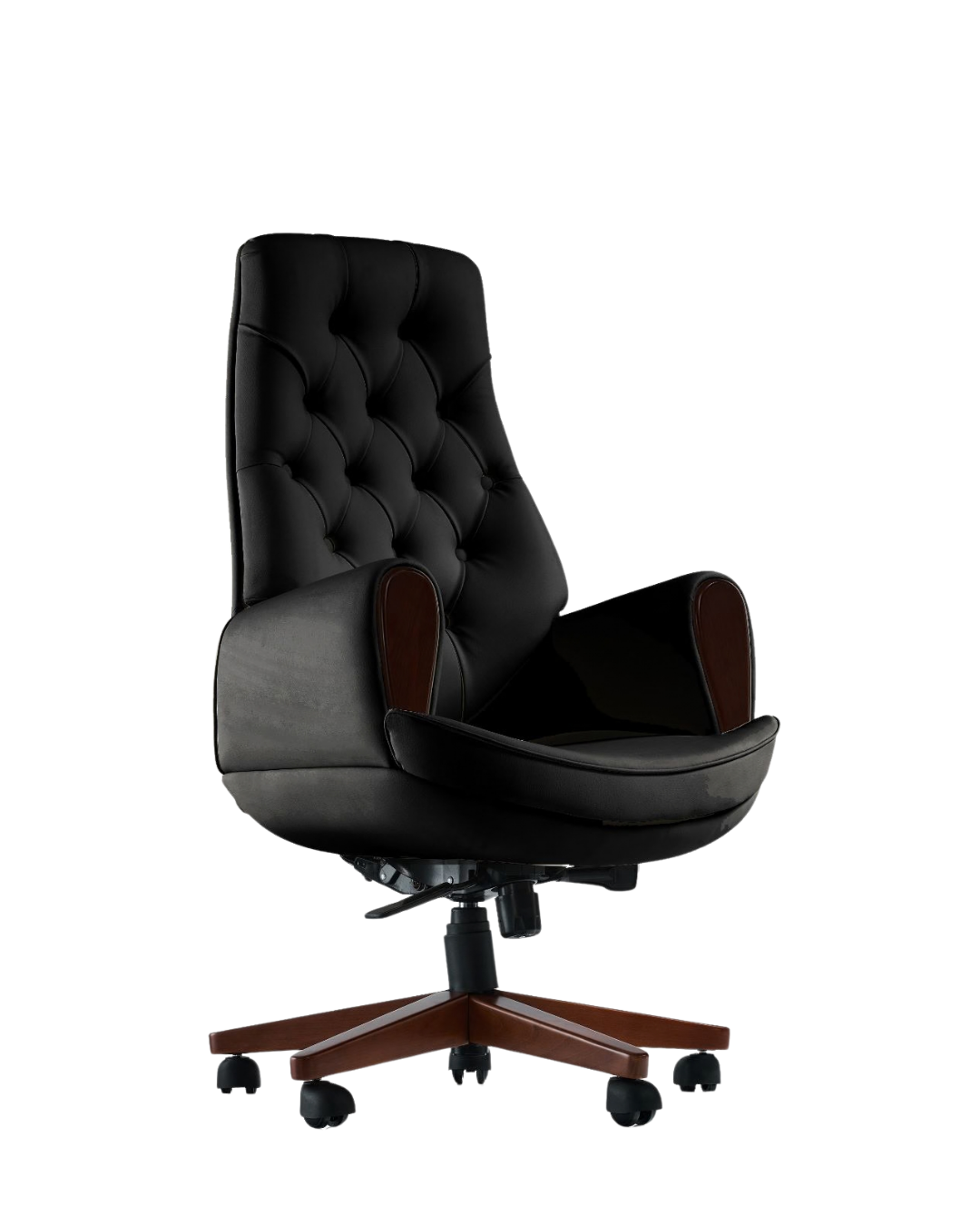 Monte High Back Leather Chair Wooden Base