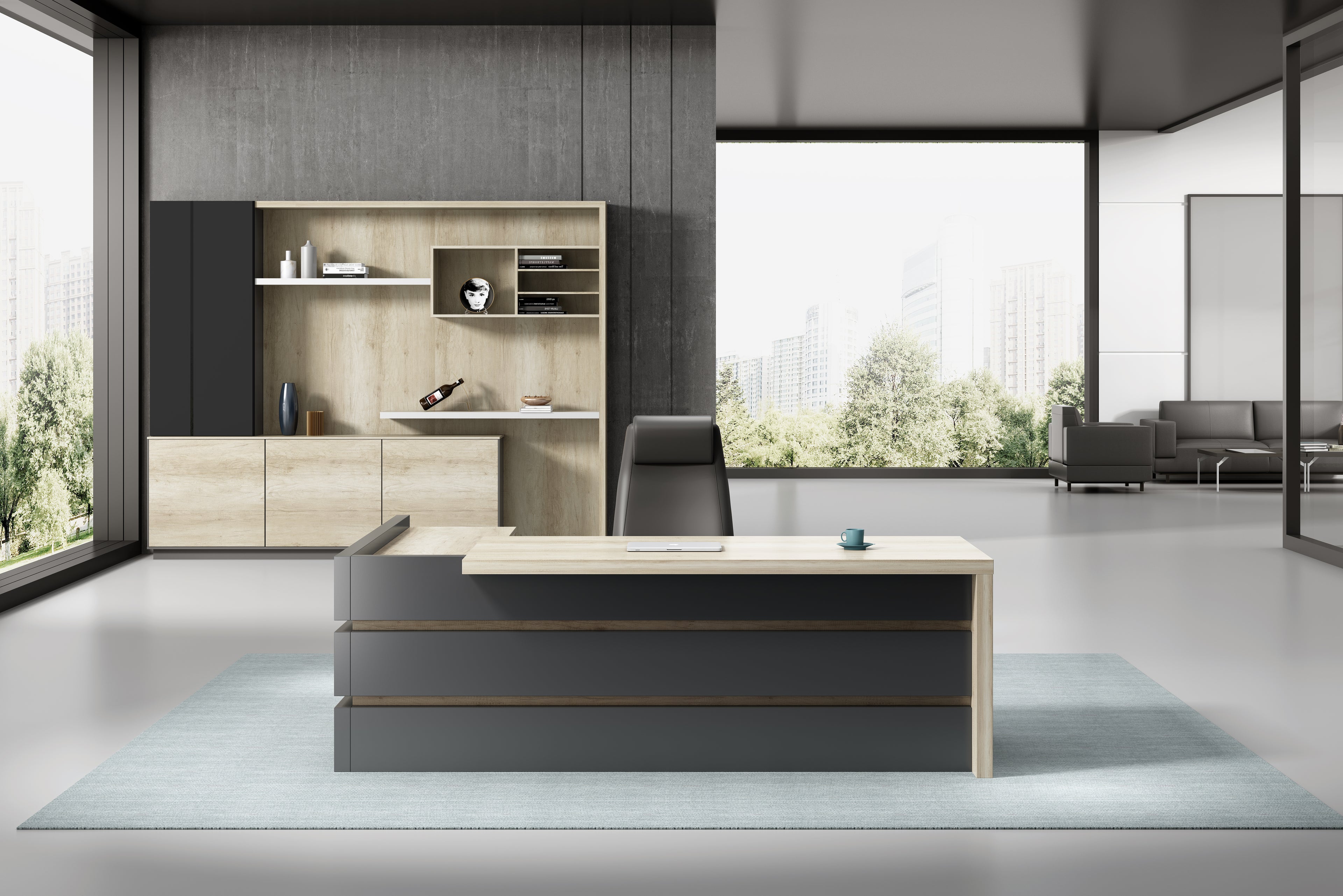 Office desk 180cm brown executive furniture, model OZ-2501  