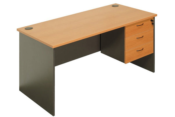 Office desk with 3 lockable doors light oak workspace, model SBG763  